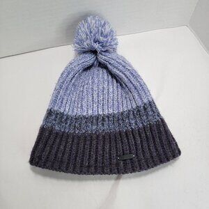 Igloos Womens Ladies‎ Purple Chunky Knit Beanie with Pom Ear Warmer Winter Snow